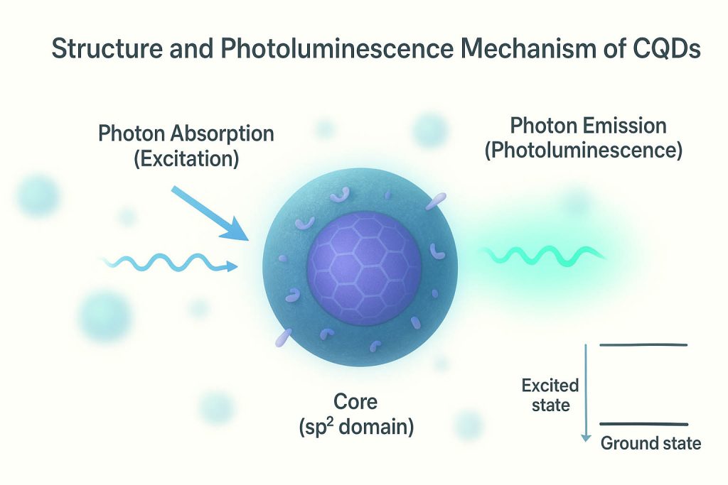 Structure and photoluminescence mechanism of Carbon Quantum Dots (CQDs)